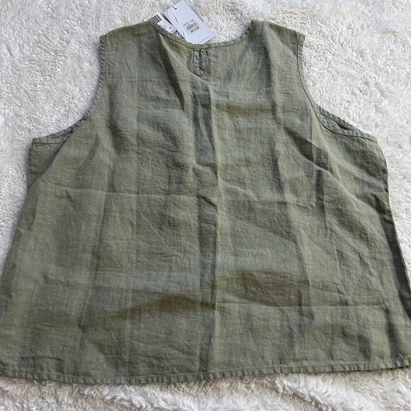 Dolcezza Sleeveless 100% Linen Shirt Womens 2XL Sage Beachy Artsy Lagenlook - Picture 3 of 7